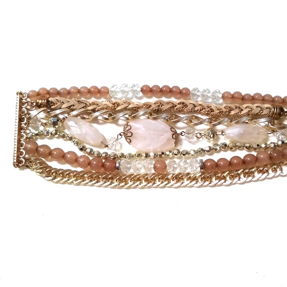 Taupe and Gold Magnetic Bling Cuff Bracelet - Picture 3 of 4